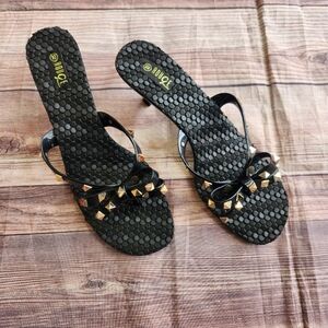 Rouge! Black Jelly Sandal Slides with Gold Studs
